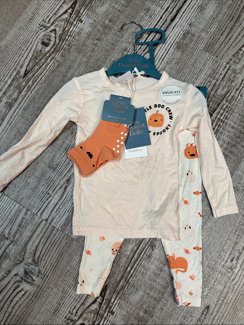 Pink Bamboo Pumpkin Kids Pajama Set with Socks size 12 months